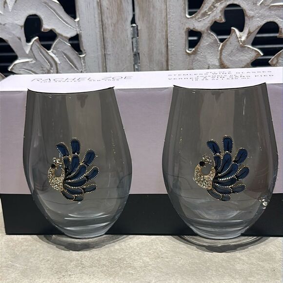 Rachel Zoe Crystal Embellished Peacock Stemless Wine Glasses! - Picture 5 of 10